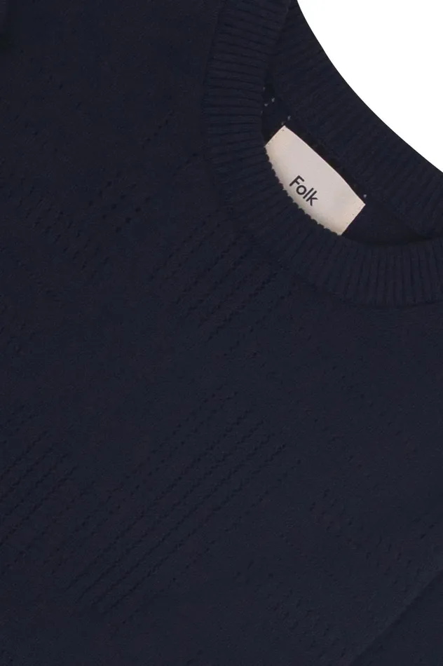 Folk Clothing Pointelle Crew 8211 Dark Navy Womens Knitwear