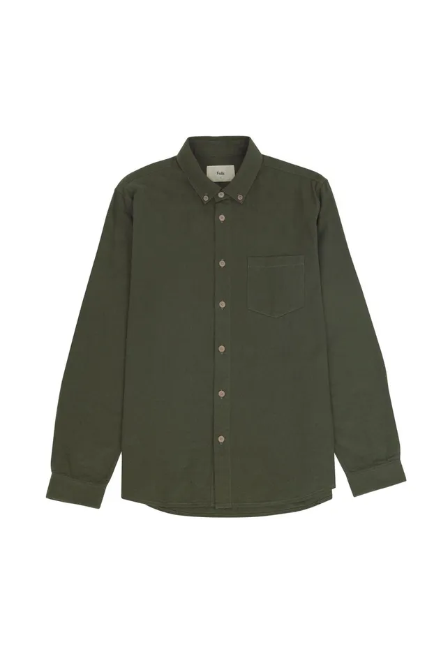 Folk Clothing Relaxed Fit Shirt 8211 Dark Sage Flannel Mens Shirts