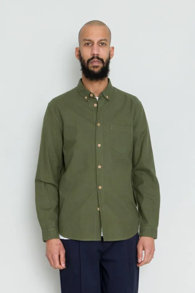 Folk Clothing Relaxed Fit Shirt 8211 Dark Sage Flannel Mens Shirts