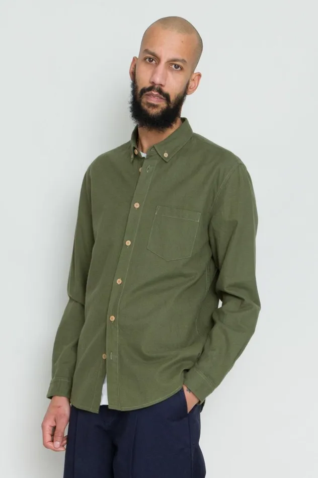 Folk Clothing Relaxed Fit Shirt 8211 Dark Sage Flannel Mens Shirts