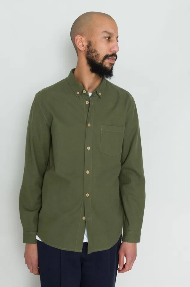 Folk Clothing Relaxed Fit Shirt 8211 Dark Sage Flannel Mens Shirts
