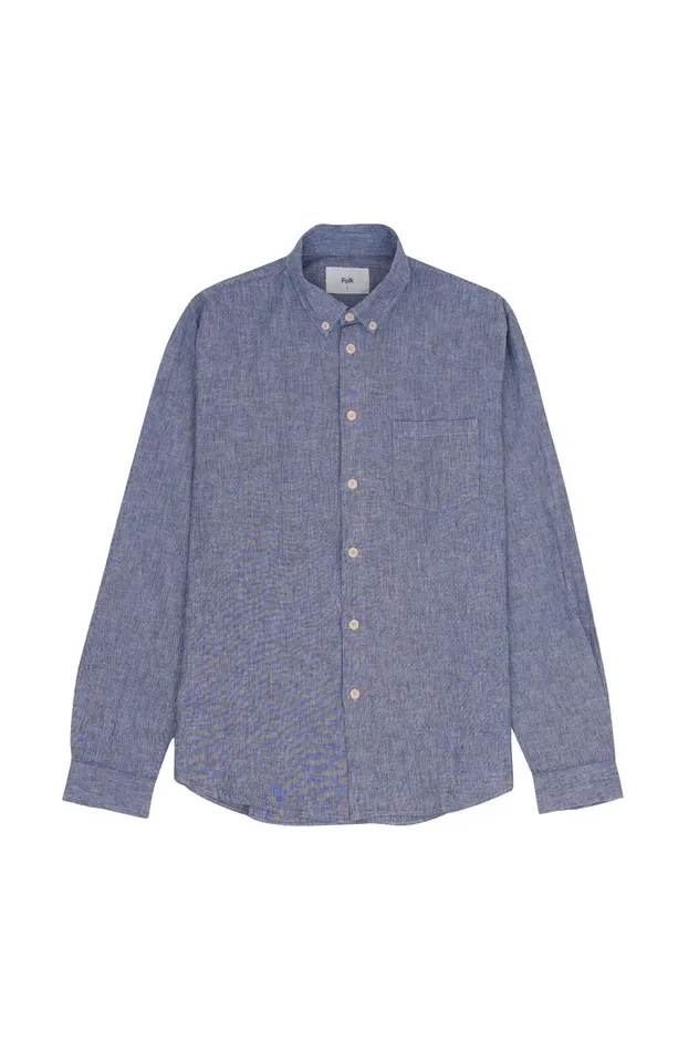 Folk Clothing Relaxed Fit Shirt 8211 Indigo Linen Stripe Mens Shirts
