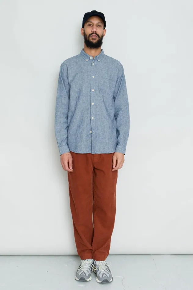 Folk Clothing Relaxed Fit Shirt 8211 Indigo Linen Stripe Mens Shirts