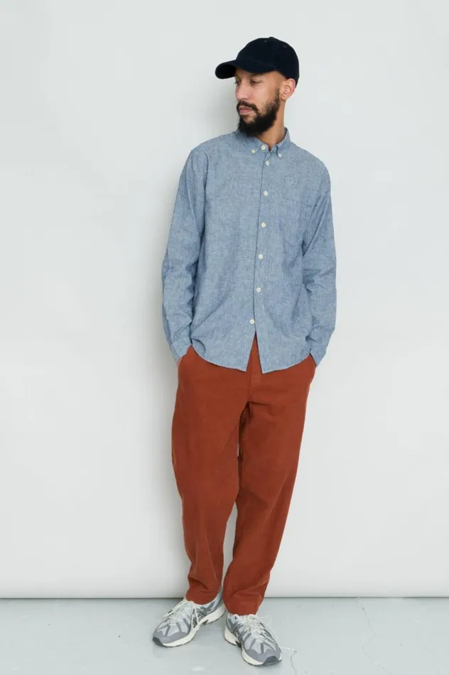 Folk Clothing Relaxed Fit Shirt 8211 Indigo Linen Stripe Mens Shirts