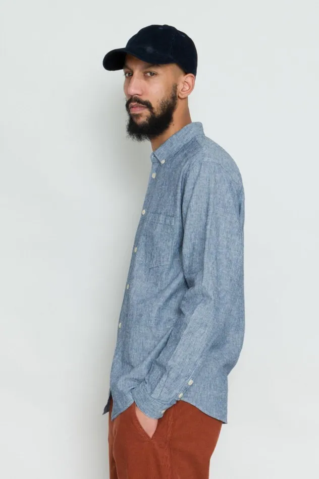 Folk Clothing Relaxed Fit Shirt 8211 Indigo Linen Stripe Mens Shirts