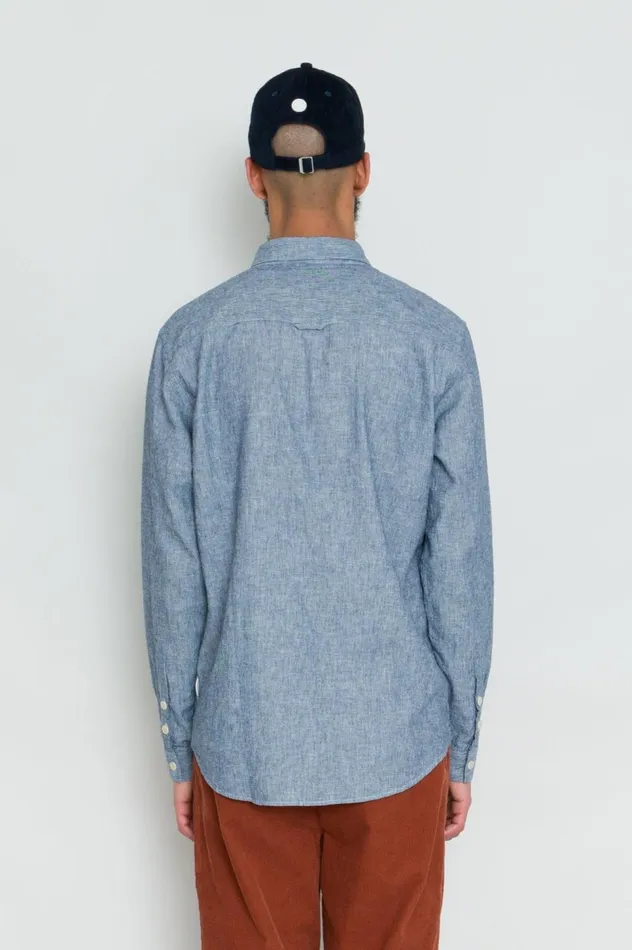 Folk Clothing Relaxed Fit Shirt 8211 Indigo Linen Stripe Mens Shirts