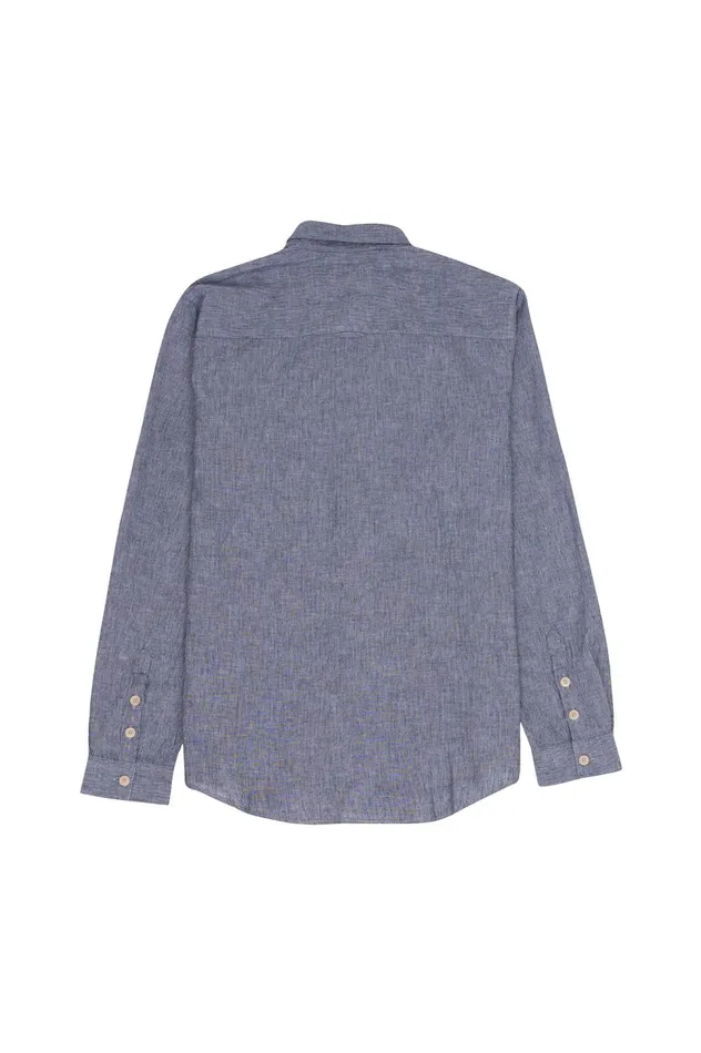 Folk Clothing Relaxed Fit Shirt 8211 Indigo Linen Stripe Mens Shirts