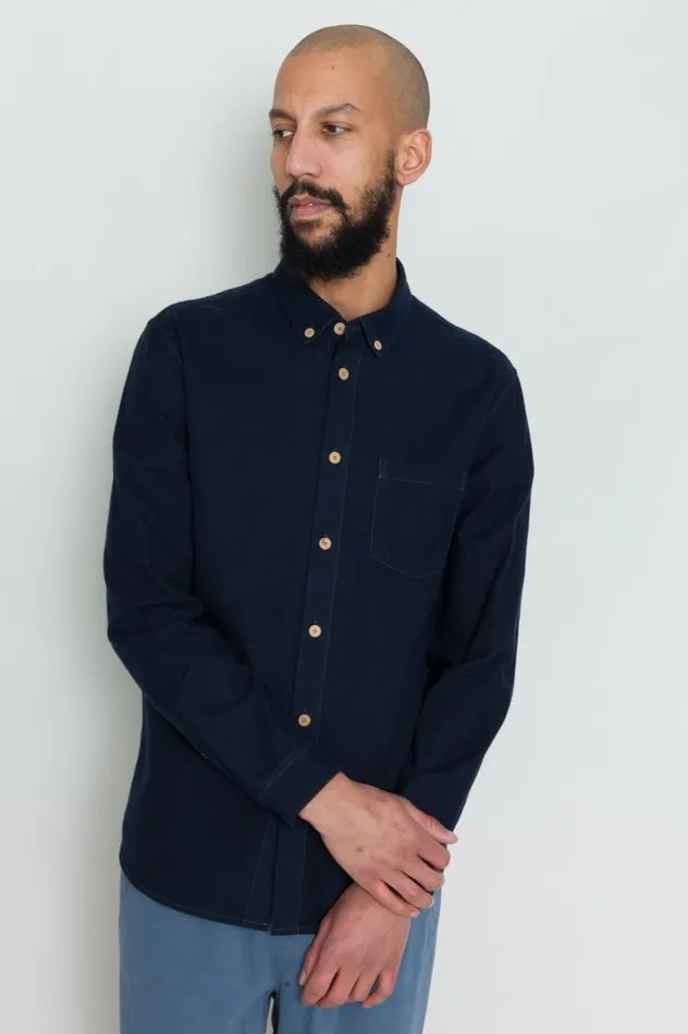 Folk Clothing Relaxed Fit Shirt 8211 Navy Flannel Mens Shirts