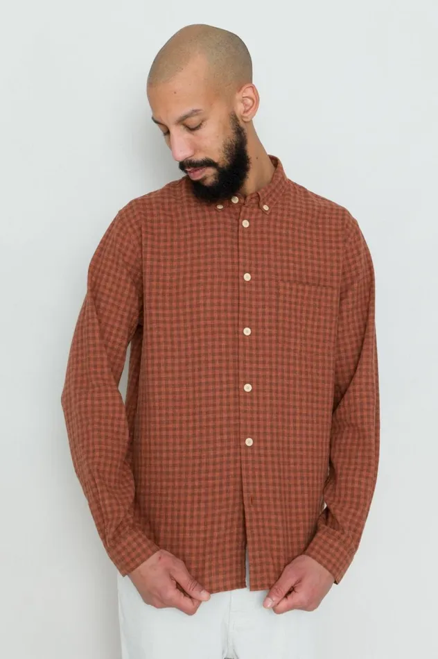 Folk Clothing Relaxed Fit Shirt 8211 Rust Gingham Mens Shirts