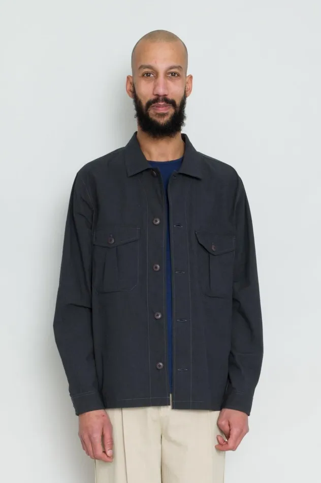 Folk Clothing Revere Overshirt 8211 Soft Black Mens Shirts