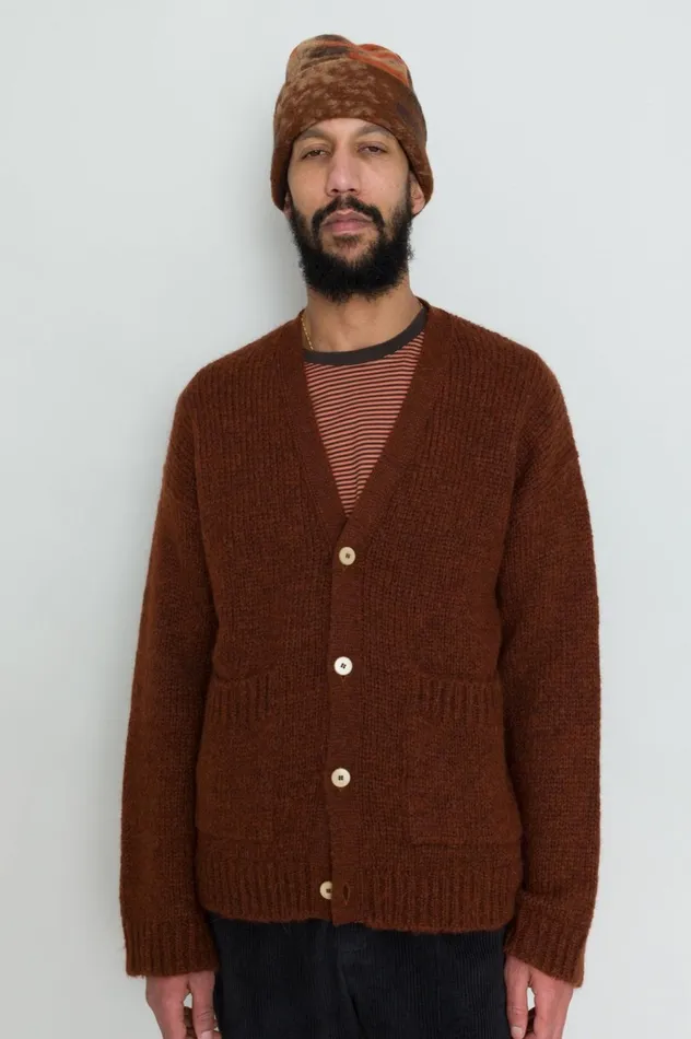 Folk Clothing Signal Cardigan 8211 Rust Mens Knitwear