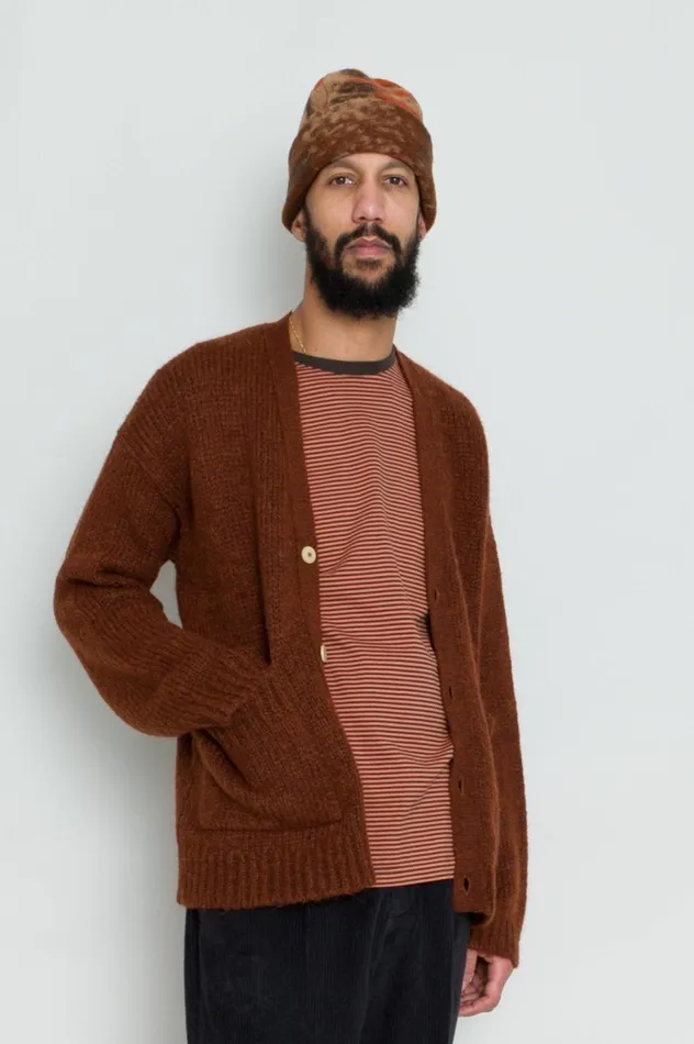 Folk Clothing Signal Cardigan 8211 Rust Mens Knitwear