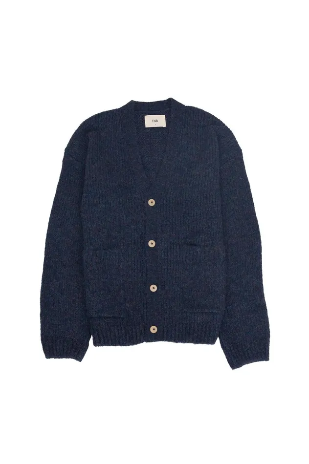 Folk Clothing Signal Cardigan 8211 Smoke Blue Mens Knitwear