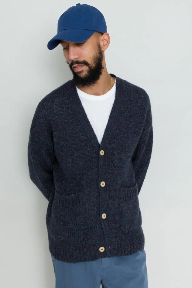 Folk Clothing Signal Cardigan 8211 Smoke Blue Mens Knitwear