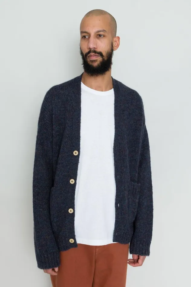 Folk Clothing Signal Cardigan 8211 Smoke Blue Mens Knitwear