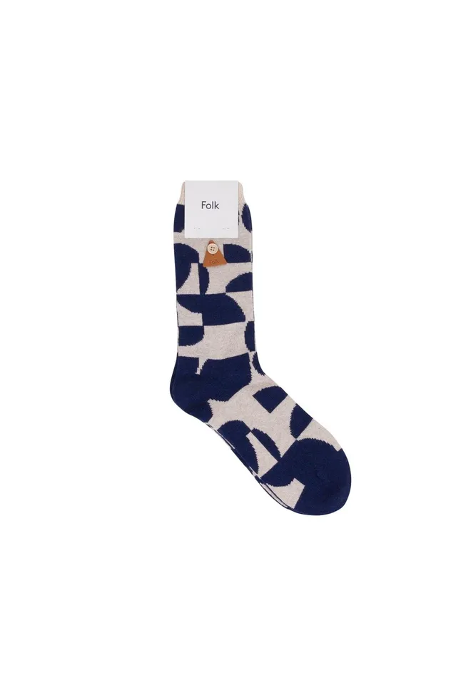 Folk Clothing Tile Wool Sock 8211 Mid Navy Tile KG MensWomens Socks