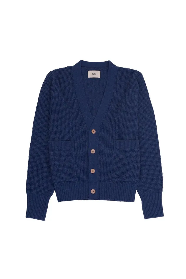 Folk Clothing Waffle Cardigan 8211 Soft Blue Melange Mens Knitwear