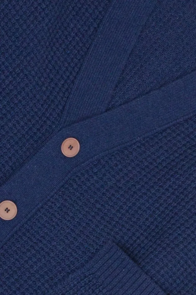 Folk Clothing Waffle Cardigan 8211 Soft Blue Melange Mens Knitwear