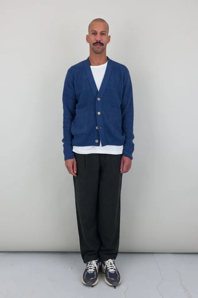 Folk Clothing Waffle Cardigan 8211 Soft Blue Melange Mens Knitwear