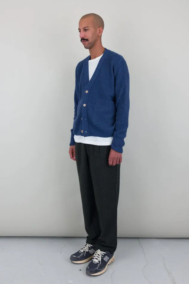 Folk Clothing Waffle Cardigan 8211 Soft Blue Melange Mens Knitwear