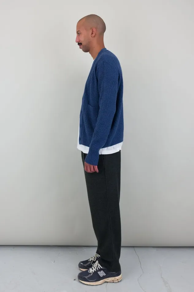 Folk Clothing Waffle Cardigan 8211 Soft Blue Melange Mens Knitwear