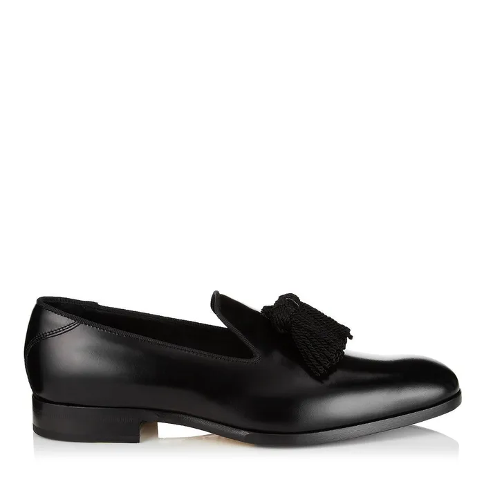Foxley Black Shiny Calf And Satin Loafers Black Men JIMMY CHOO Dress Shoes