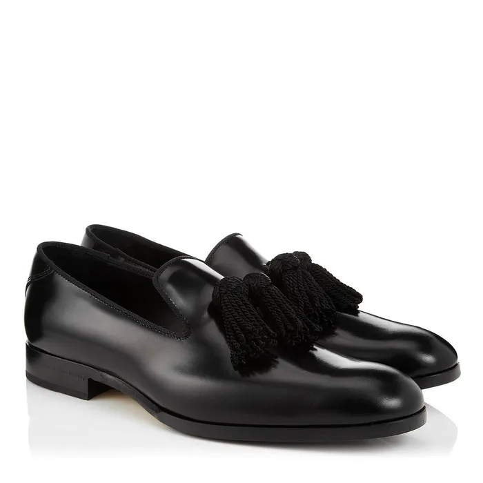 Foxley Black Shiny Calf And Satin Loafers Black Men JIMMY CHOO Dress Shoes