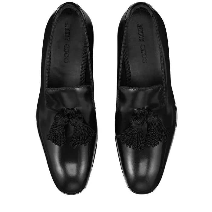 Foxley Black Shiny Calf And Satin Loafers Black Men JIMMY CHOO Dress Shoes