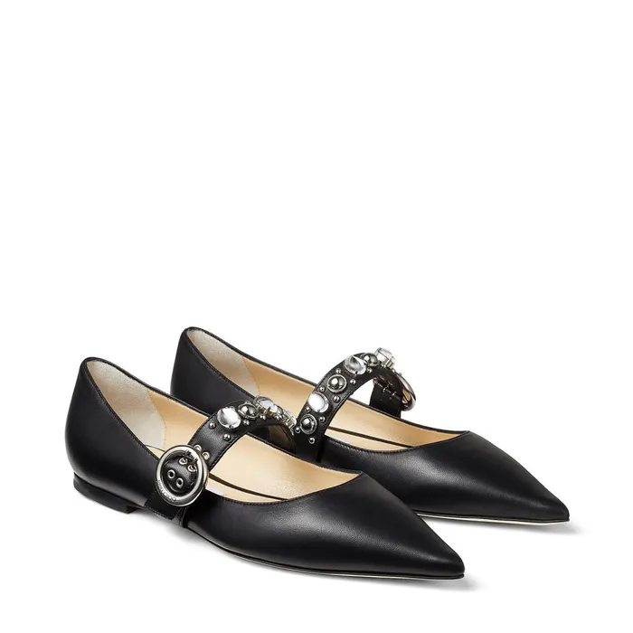 Gela Flat Black Mix Nappa Leather Pointed Pumps Black Mix Women JIMMY CHOO Flats