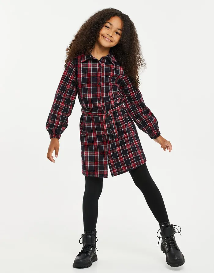 Girls Black Check Long Sleeve Shirt Black Threadbare Dresses