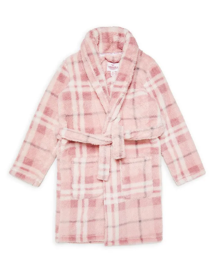 Girls Pink Check Dressing Gown Pink Threadbare Loungewear Girls Pink Check Dressing Gown Pink Threadbare Loungewear