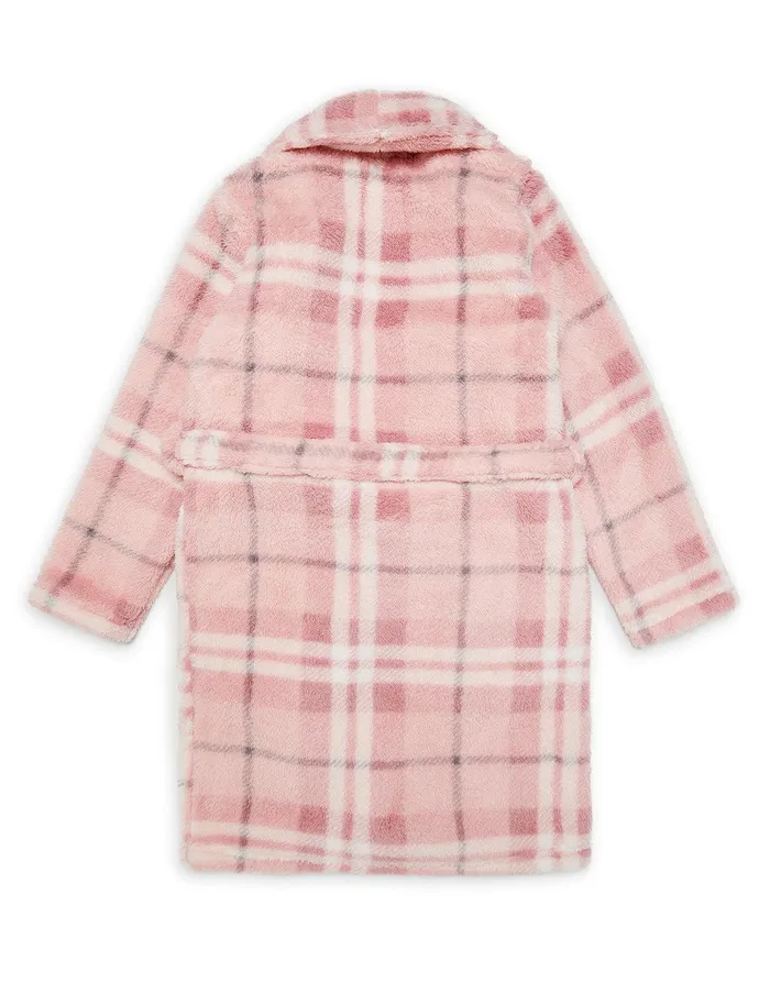 Girls Pink Check Dressing Gown Pink Threadbare Loungewear Girls Pink Check Dressing Gown Pink Threadbare Loungewear