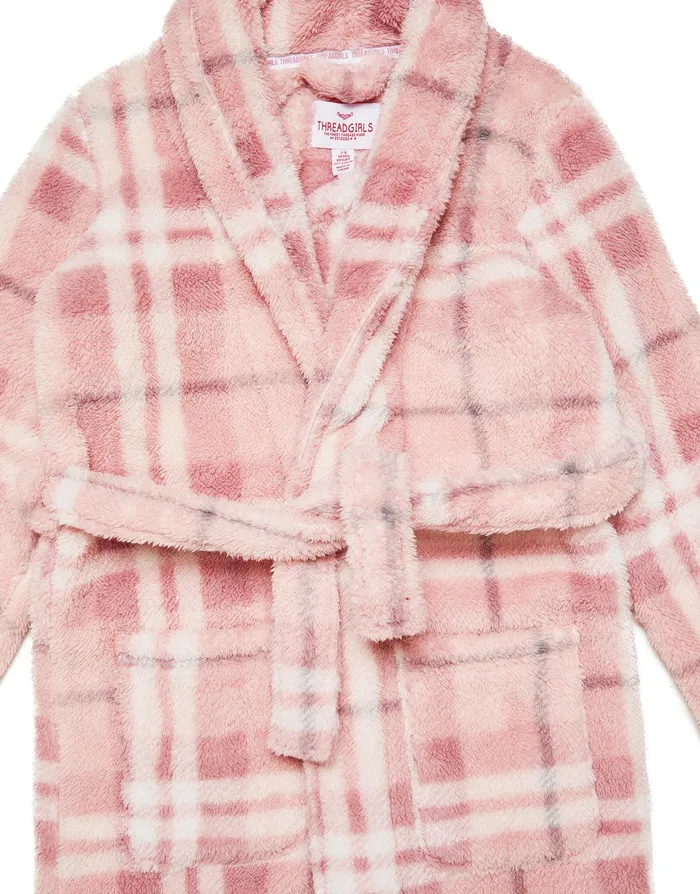 Girls Pink Check Dressing Gown Pink Threadbare Loungewear Girls Pink Check Dressing Gown Pink Threadbare Loungewear