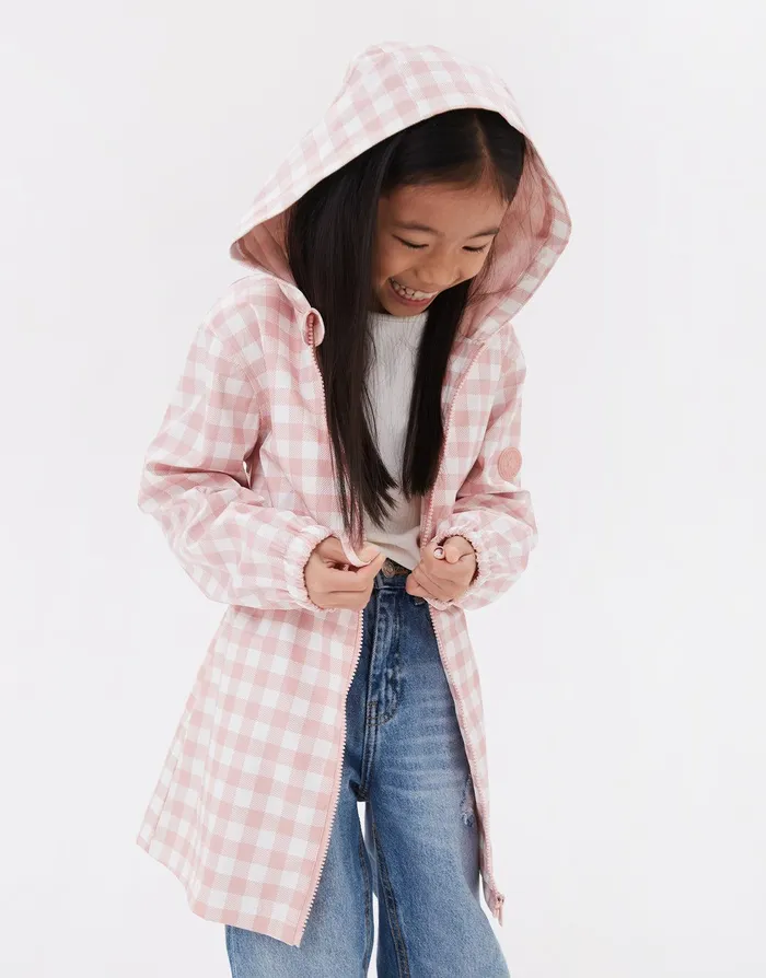 Girls Pink Gingham Rubberised Mac Pink Threadbare Jackets and Coats