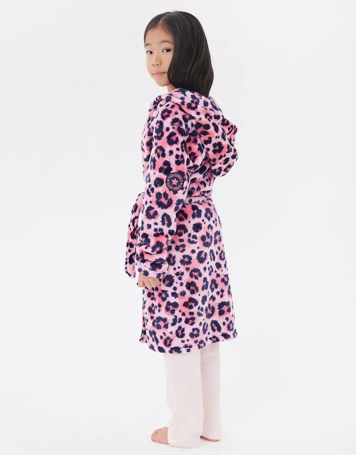 Girls Pink Leopard Print Plush Dressing Gown Pink Threadbare Loungewear Girls Pink Leopard Print Plush Dressing Gown Pink Threadbare Loungewear