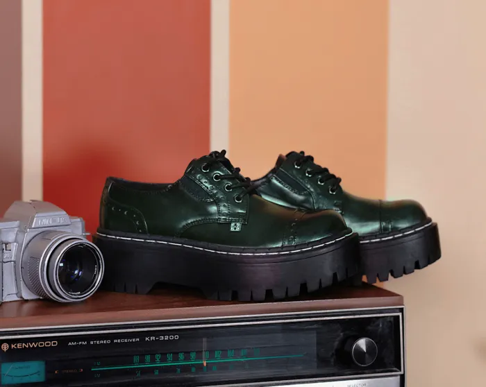 Green RubOff Double Decker Brogue Men TUK Shoes Vegan Green RubOff Double Decker Brogue Men TUK Shoes Vegan