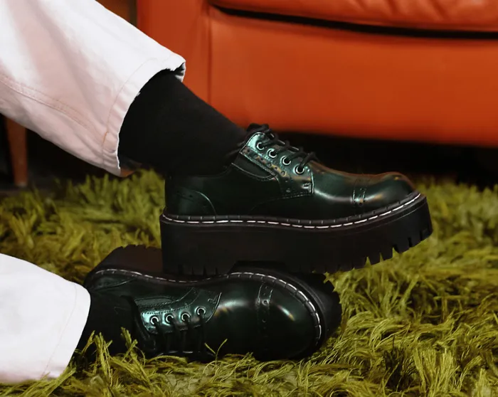 Green RubOff Double Decker Brogue Men TUK Shoes Vegan Green RubOff Double Decker Brogue Men TUK Shoes Vegan