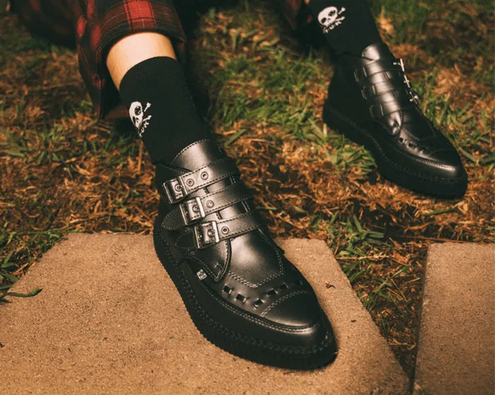 Gunmetal and Black Trim Pointed Buckle Boot Men TUK Shoes Boots