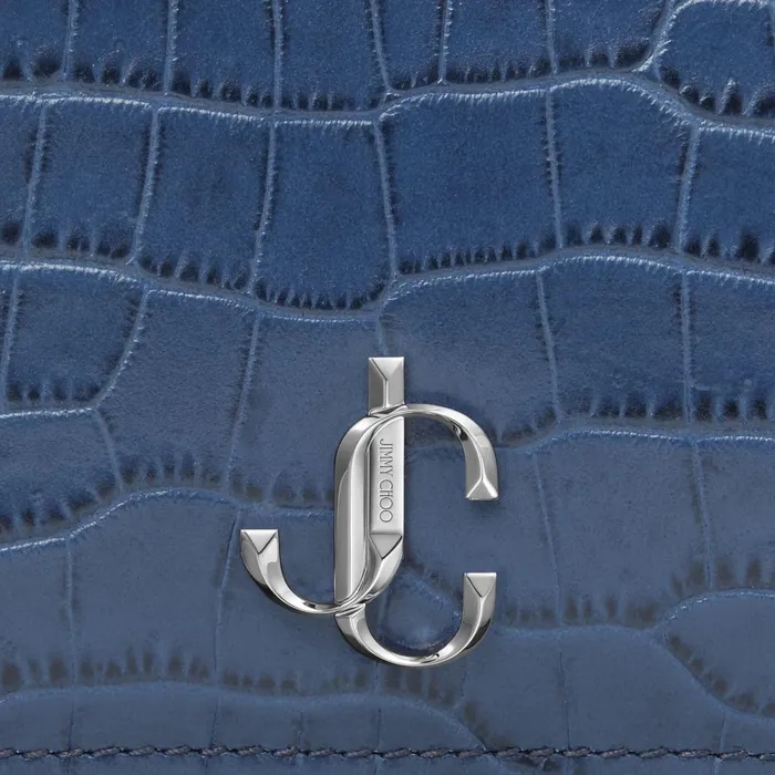 Hanne Denim CrocEmbossed Leather Wallet With Jc Emblem Denim Women JIMMY CHOO Wallets