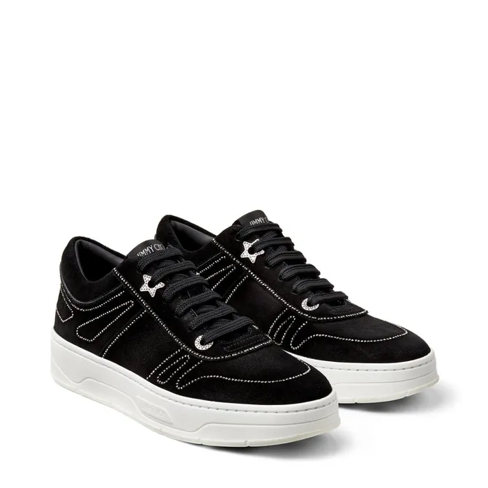 HawaiiF Black Crosta Suede LaceUp Trainers With Crystal Outlining X Blackcrystal Women JIMMY CHOO Sneakers
