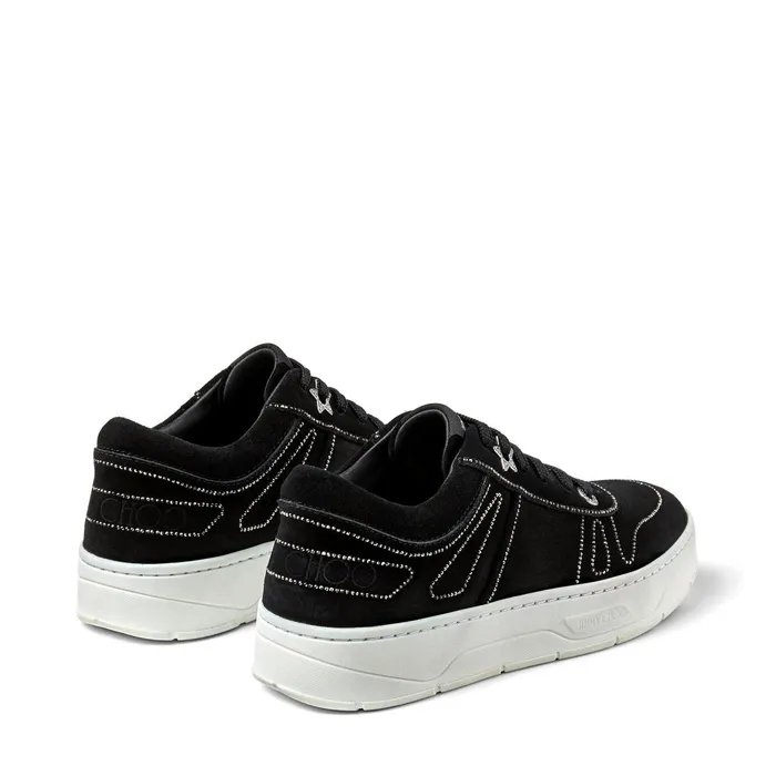 HawaiiF Black Crosta Suede LaceUp Trainers With Crystal Outlining X Blackcrystal Women JIMMY CHOO Sneakers