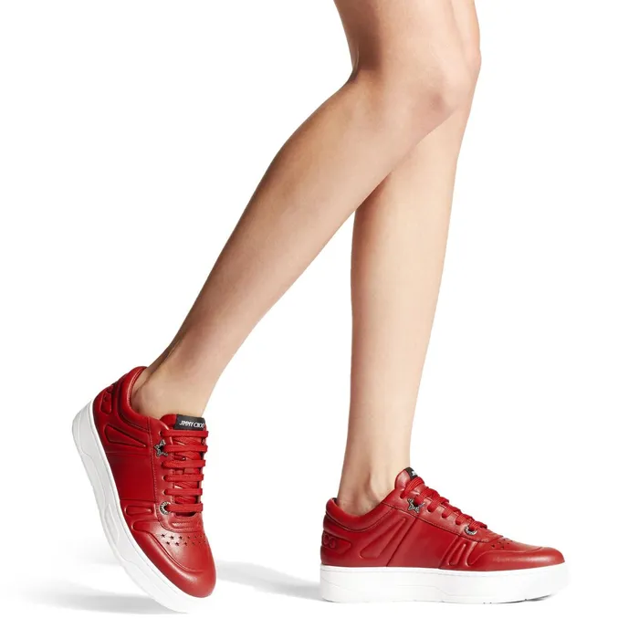 HawaiiF Red Calf Leather Lace Up Trainers X Red Women JIMMY CHOO Sneakers