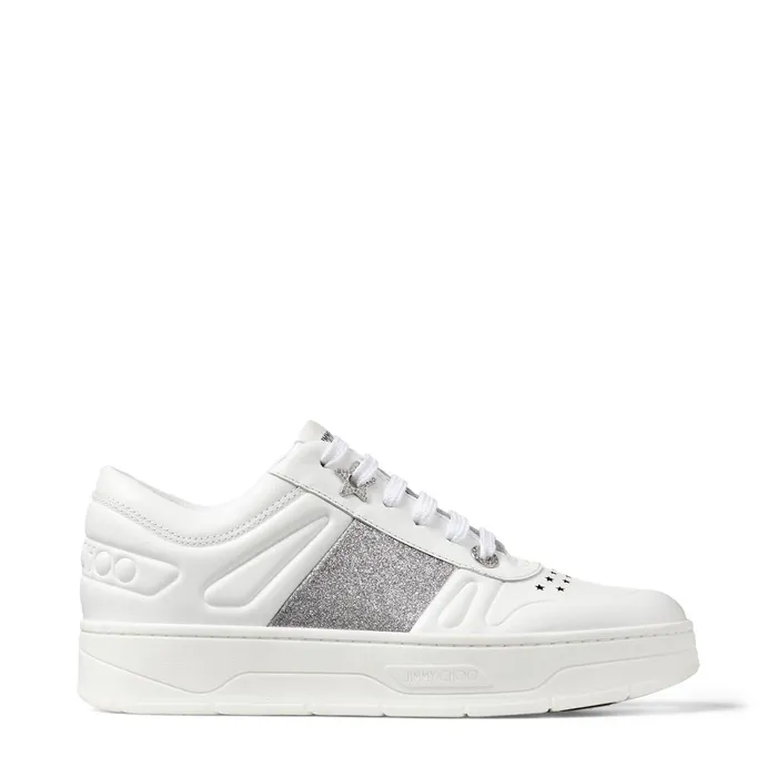 Hawaii F White Calf Leather LaceUp Trainers With Glitter Stripe X Whitesilver Women JIMMY CHOO Sneakers Hawaii F White Calf Leather LaceUp Trainers With Glitter Stripe X Whitesilver Women JIMMY CHOO Sneakers