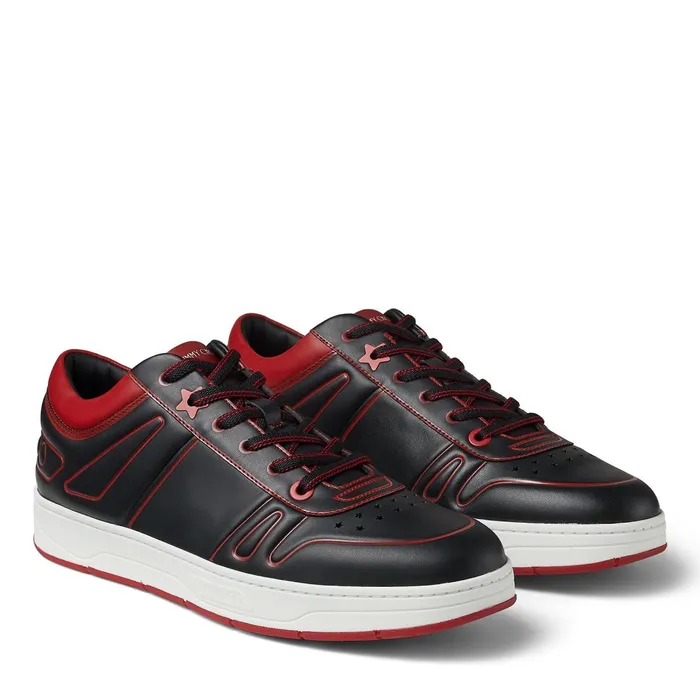 HawaiiM Black Calf Leather LaceUp Sneakers With Red Outline X Blackred Men JIMMY CHOO Casual Shoes