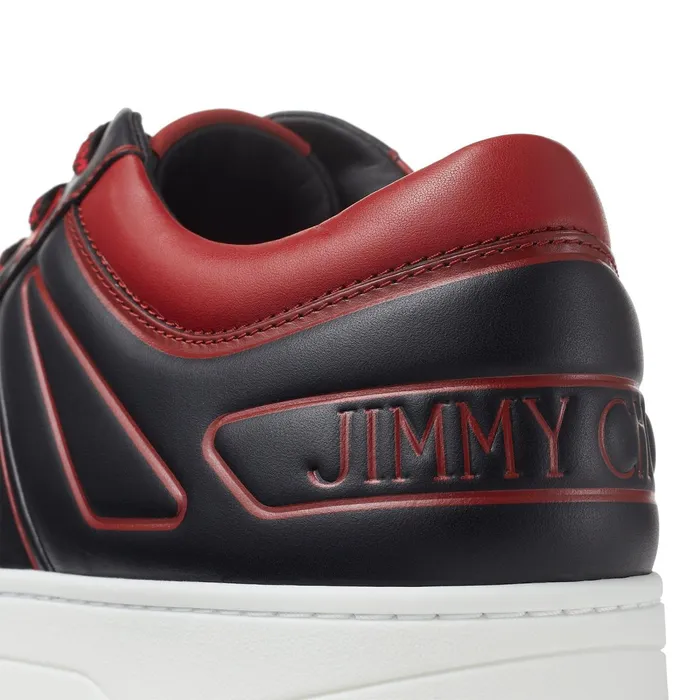 HawaiiM Black Calf Leather LaceUp Sneakers With Red Outline X Blackred Men JIMMY CHOO Casual Shoes