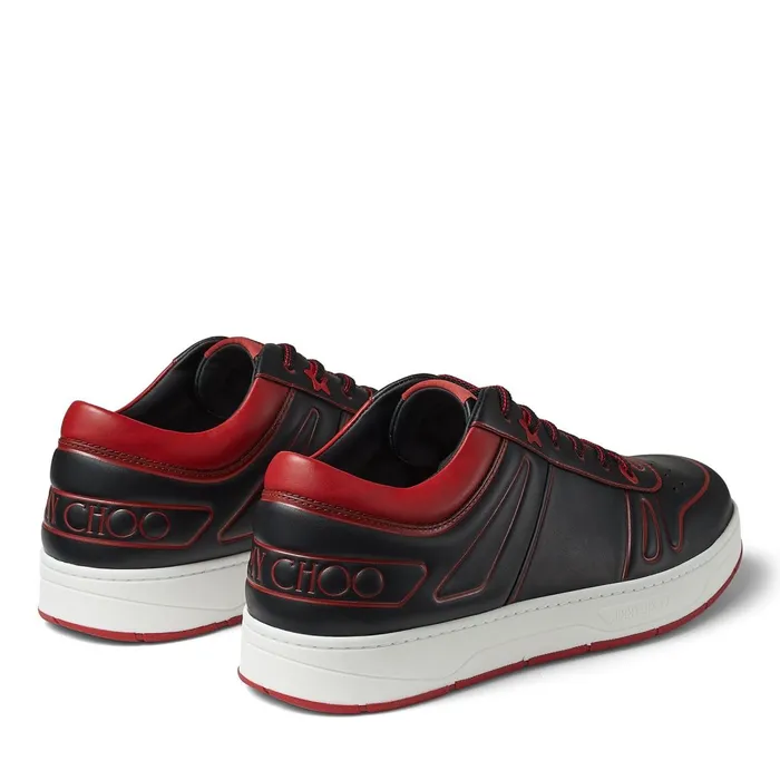 HawaiiM Black Calf Leather LaceUp Sneakers With Red Outline X Blackred Men JIMMY CHOO Casual Shoes
