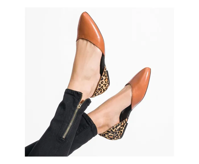 Hush Puppies Flats and SlipOns Sadie D039Orsay Tan Leathercheetah 8211 Women