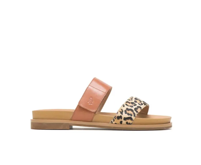 Hush Puppies Sandals Lilly 2 Band Slide Amber Brownleopard Leather 8211 Women