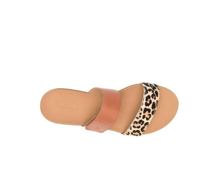 Hush Puppies Sandals Lilly 2 Band Slide Amber Brownleopard Leather 8211 Women