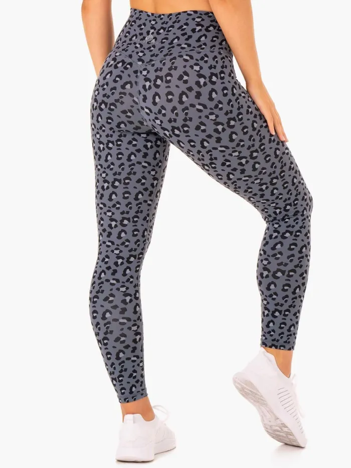 Hybrid Full Length Leggings 8211 Steel Blue Leopard Women Ryderwear Leggings
